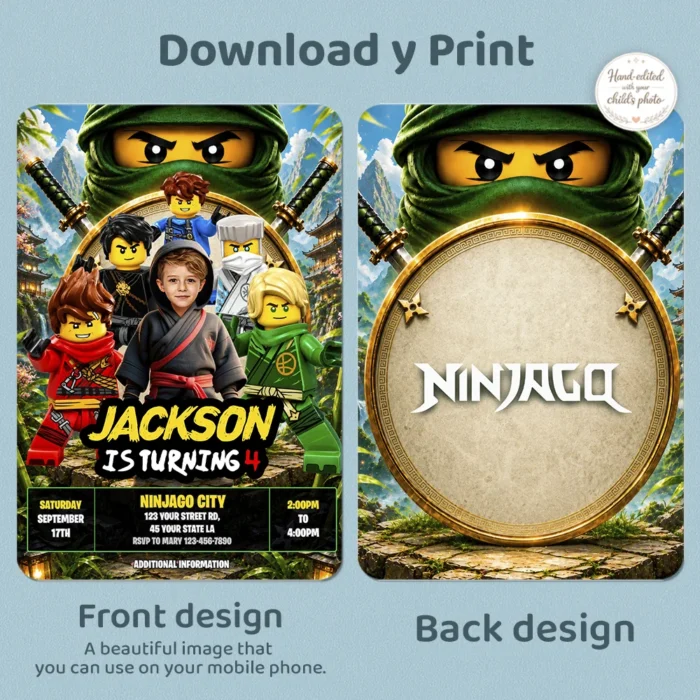 Lego Ninjago Party Invitation | Custom Lego Ninjago Photo Invite