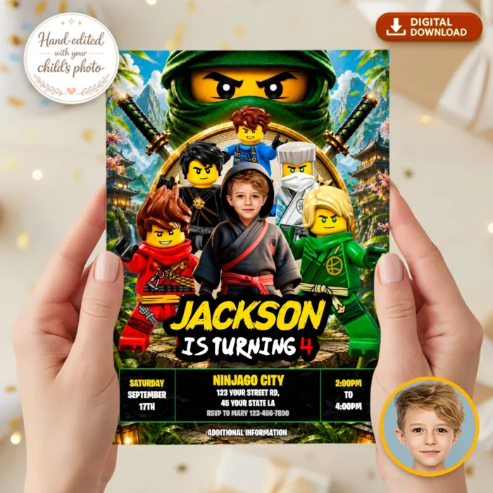 Lego Ninjago Party Invitation | Custom Lego Ninjago Photo Invite