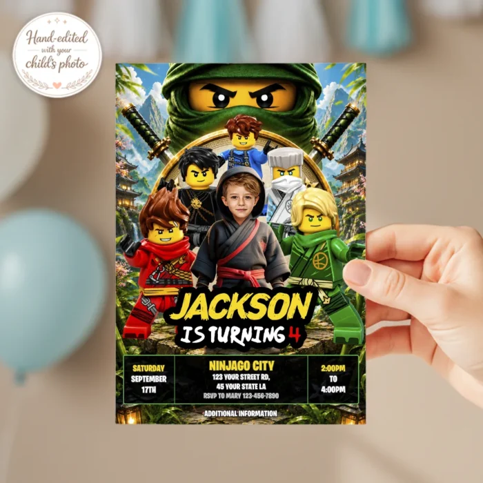 Lego Ninjago Party Invitation | Custom Lego Ninjago Photo Invite
