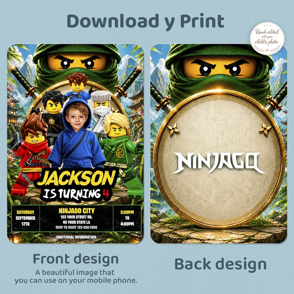 Custom Ninjago Party Invitation | Lego Ninjago Jay Birthday Invite 4 Lego Ninjago Photo Invitation | Ninjago Jay Birthday Invite