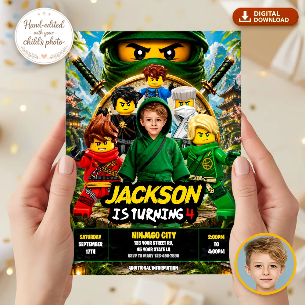 Lego Ninjago Photo Invitation | Ninjago Lloyd Birthday Invite 2 Lego Ninjago Photo Invitation | Ninjago Lloyd Birthday Invite
