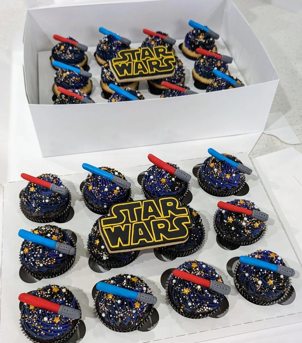 Star Wars themed sweets like Baby Yoda cupcakes and Death Star cake