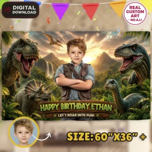 Jurassic Party Banner | Dinosaur Birthday Backdrop
