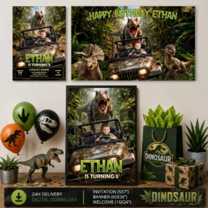 Dinosaur Party Bundle | Invitation, Banner and Welcome Sign