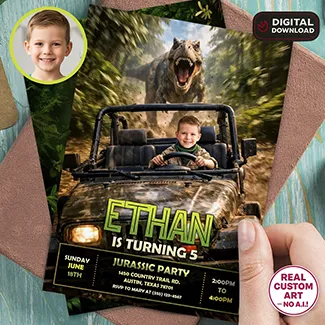 Dinosaur photo birthday invitation 5x7