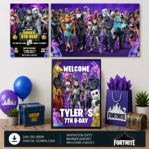 Fortnite Party Bundle | Invitation, Banner and Welcome Sign