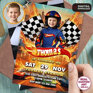Hot Wheels photo birthday invitation 5x7