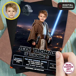 Jedi photo birthday invitation 5x7