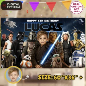 Jedi Birthday Banner with Photo | 60×36 Star Wars Battle Backdrop