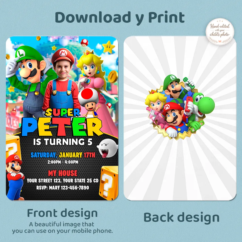 Super Mario Party Invitation | Custom Super Mario Photo Invite 4 Super Mario Party Invitation | Custom Super Mario Photo Invite - Image 4