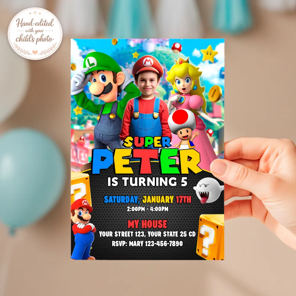 Super Mario Party Invitation | Custom Super Mario Photo Invite 3 Super Mario Party Invitation | Custom Super Mario Photo Invite
