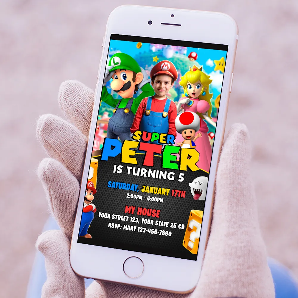 Super Mario Party Invitation | Custom Super Mario Photo Invite 5 Super Mario Party Invitation | Custom Super Mario Photo Invite