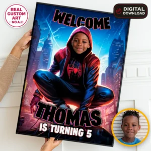 Miles Morales Welcome Sign | Personalized Spiderman Party Decor