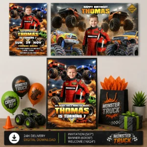 Monster Truck Party Bundle | Invitation, Banner & Welcome Sign Digital Set