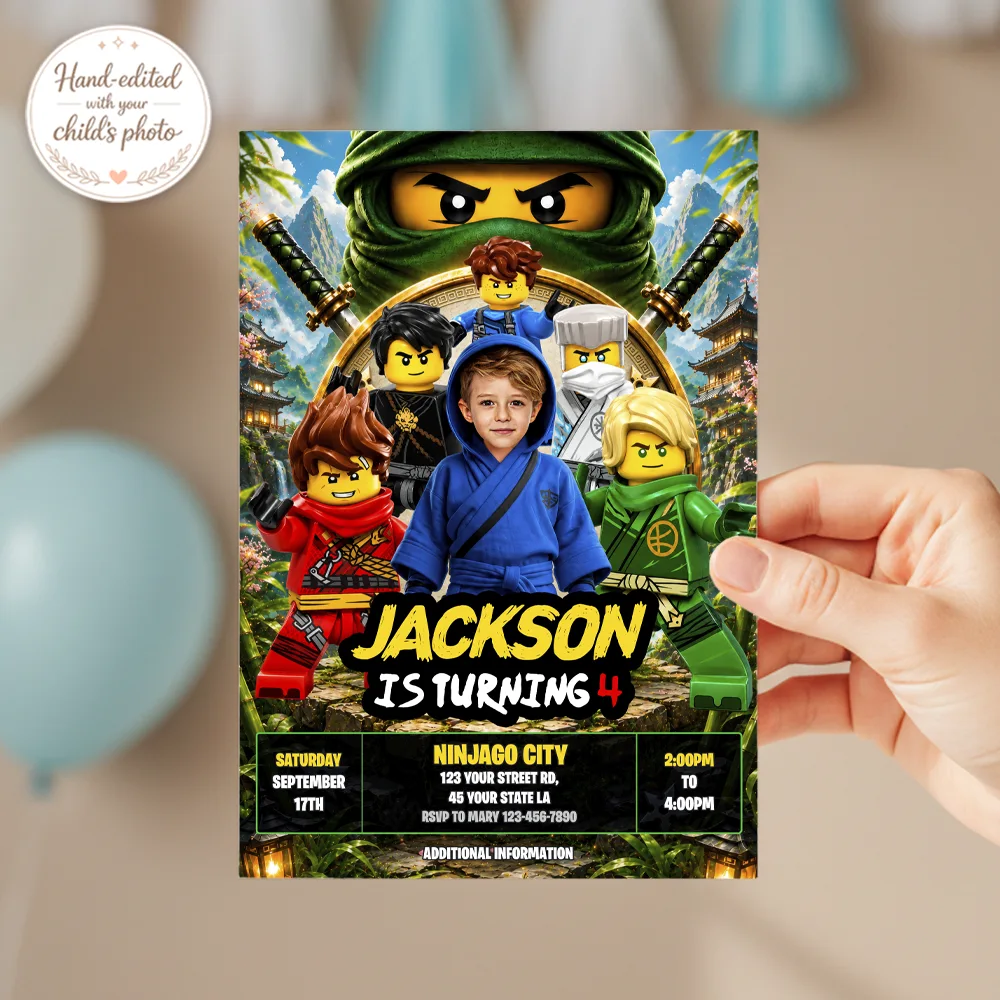 Custom Ninjago Party Invitation | Lego Ninjago Jay Birthday Invite 3 Lego Ninjago Photo Invitation | Ninjago Jay Birthday Invite