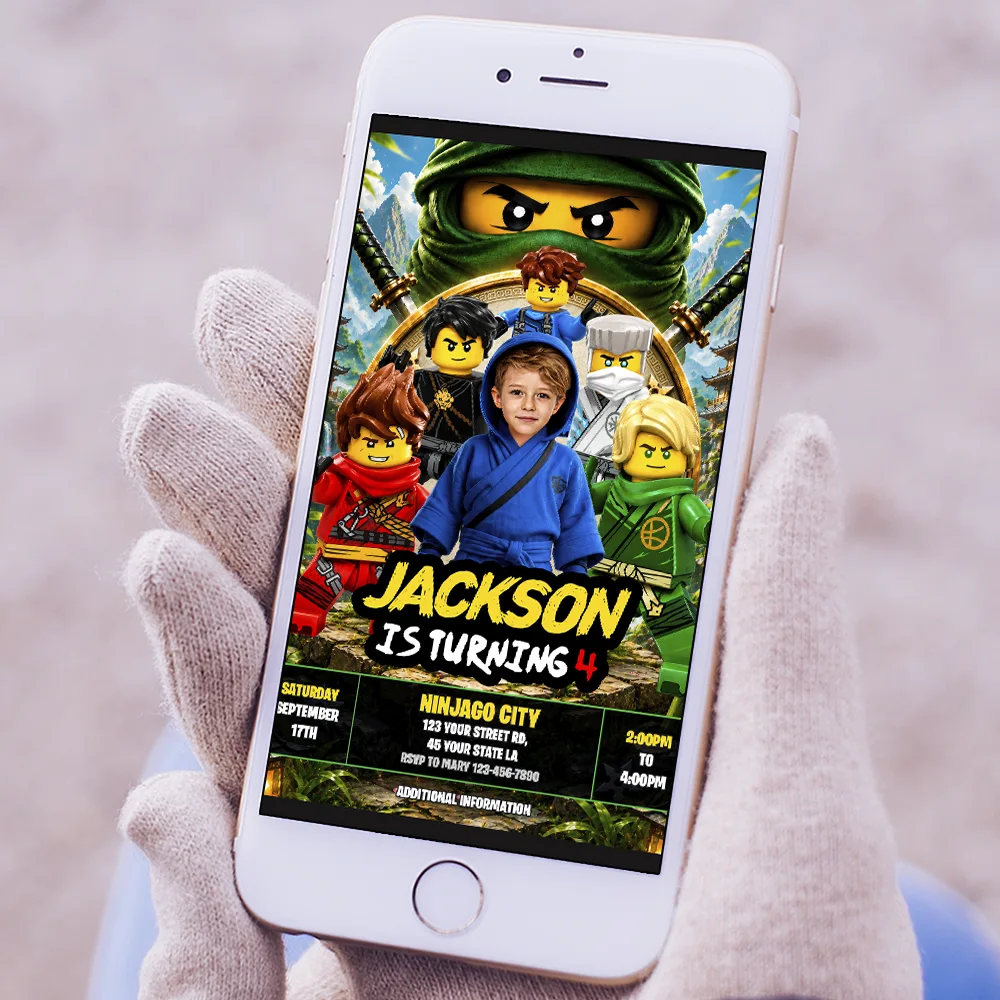 Custom Ninjago Party Invitation | Lego Ninjago Jay Birthday Invite 5 Lego Ninjago Photo Invitation | Ninjago Jay Birthday Invite