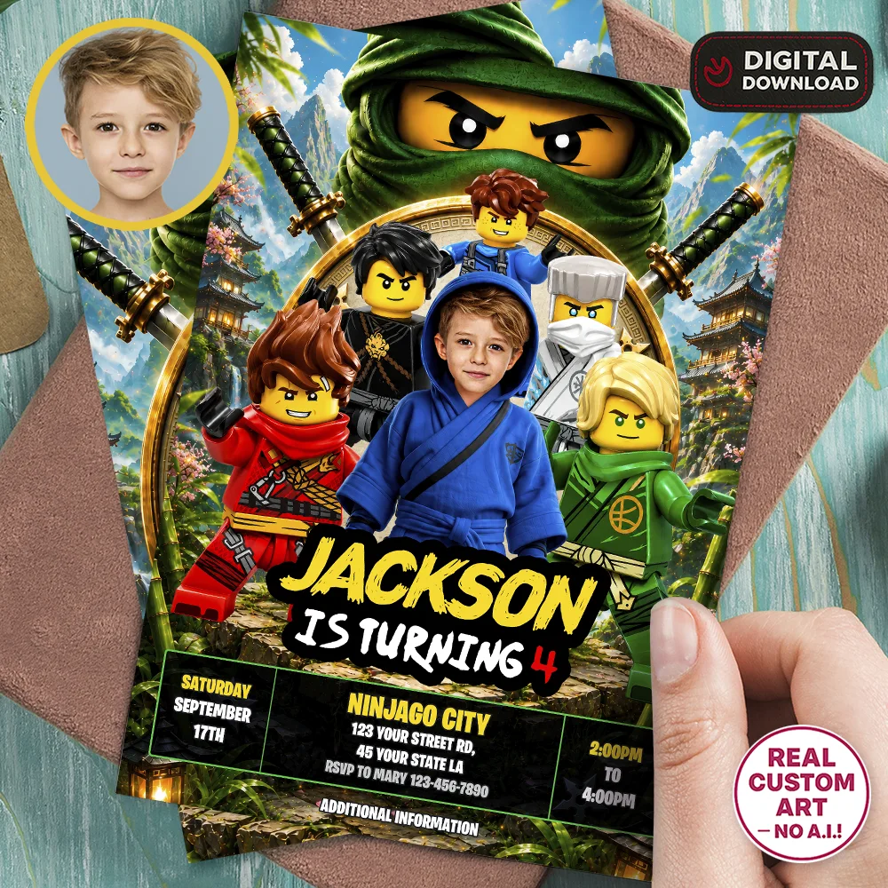 Custom Ninjago Party Invitation | Lego Ninjago Jay Birthday Invite 1 Custom Ninjago Party Invitation | Lego Ninjago Jay Birthday Invite