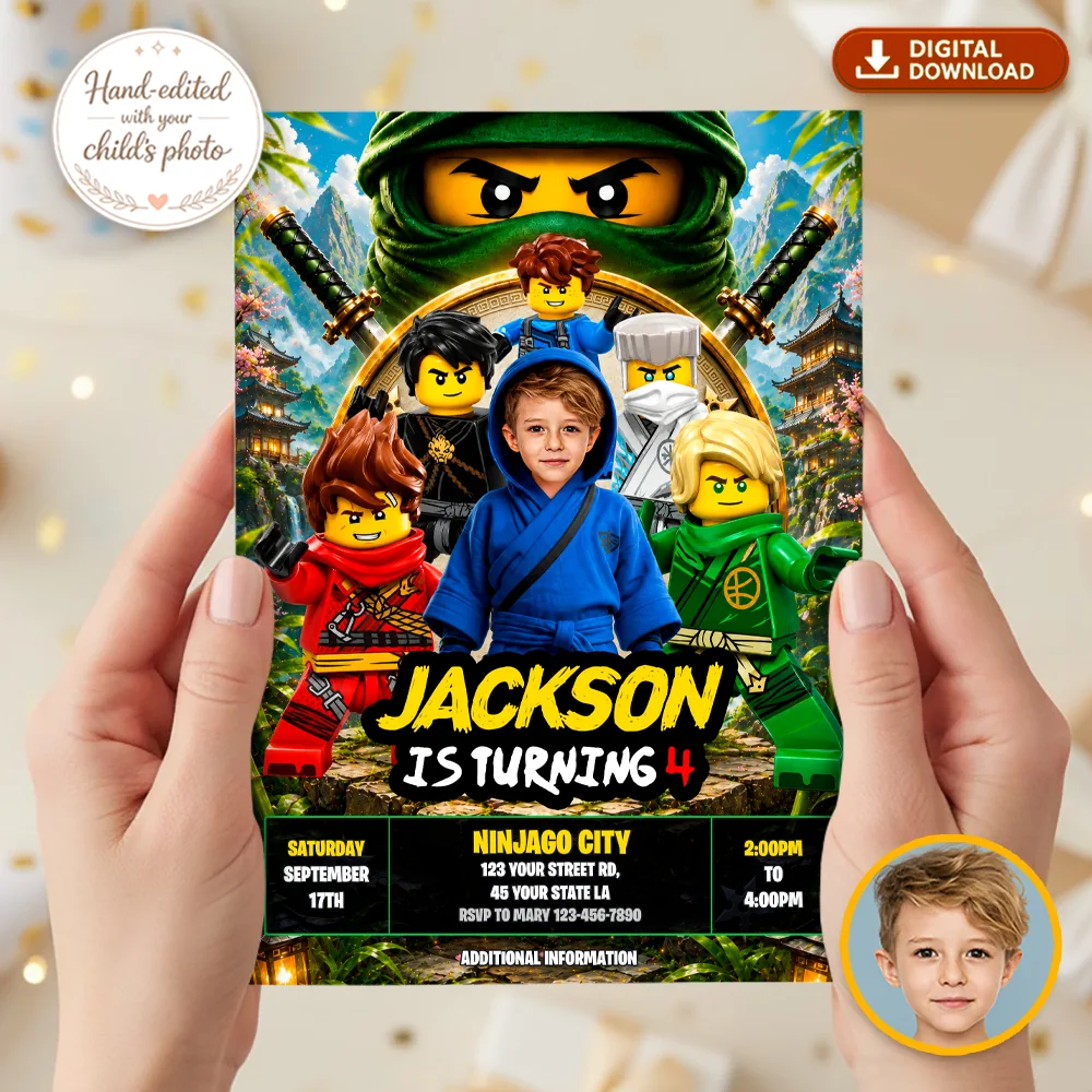 Custom Ninjago Party Invitation | Lego Ninjago Jay Birthday Invite 2 Lego Ninjago Photo Invitation | Ninjago Jay Birthday Invite