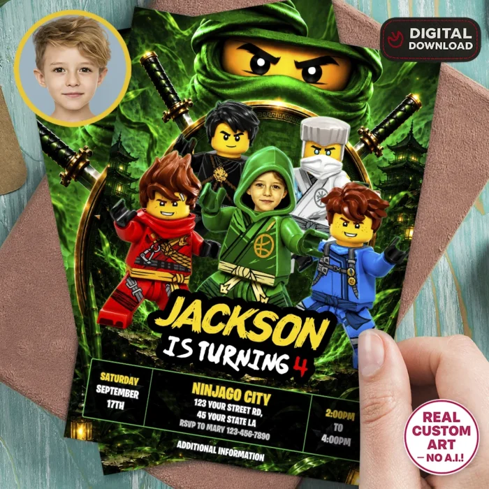Lloyd Ninjago Photo Invitation | Lego Ninjago Birthday Invite 1 Lloyd Ninjago Photo Invitation | Lego Ninjago Birthday Invite
