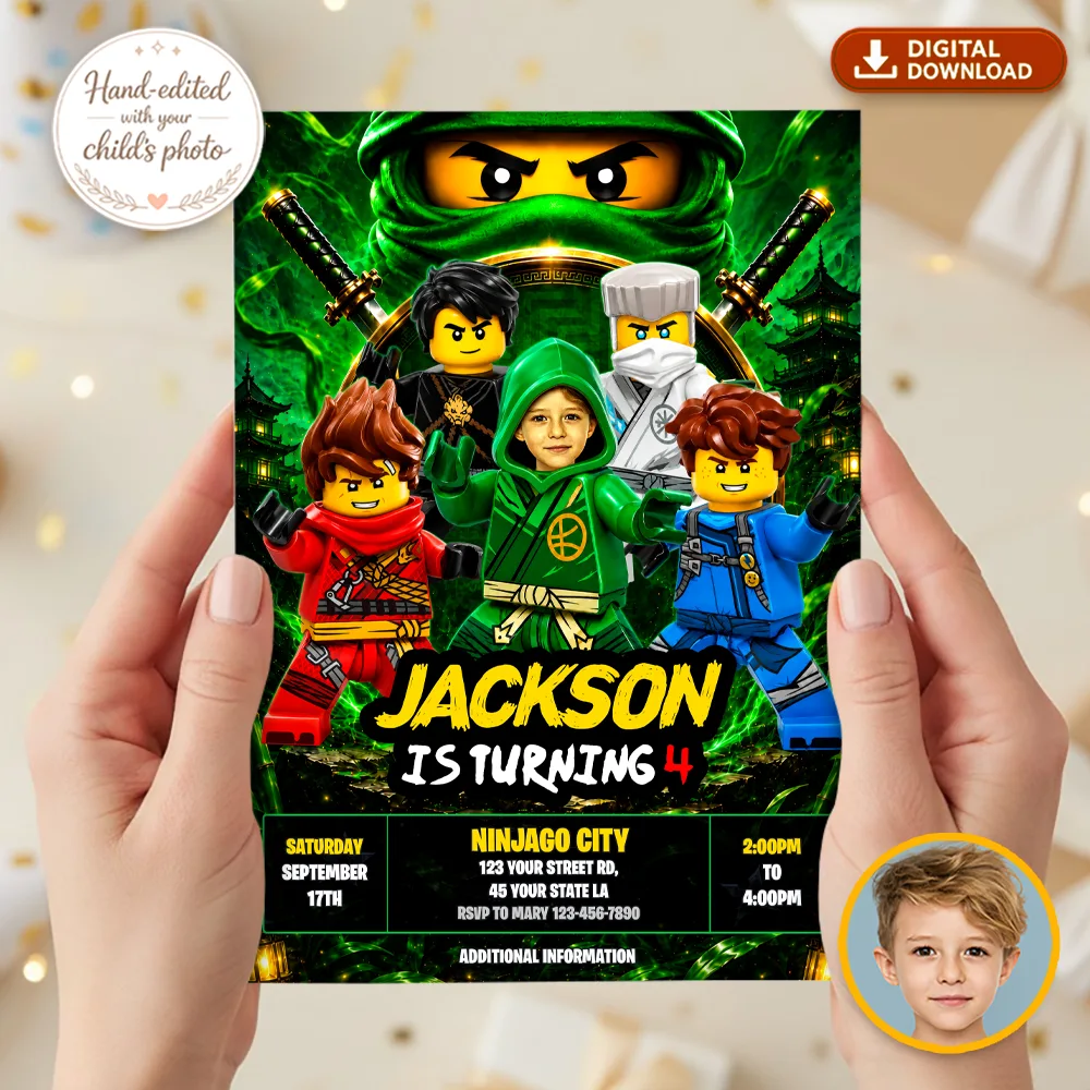 Lloyd Ninjago Photo Invitation | Lego Ninjago Birthday Invite 2 Lloyd Ninjago Photo Invitation | Lego Ninjago Birthday Invite