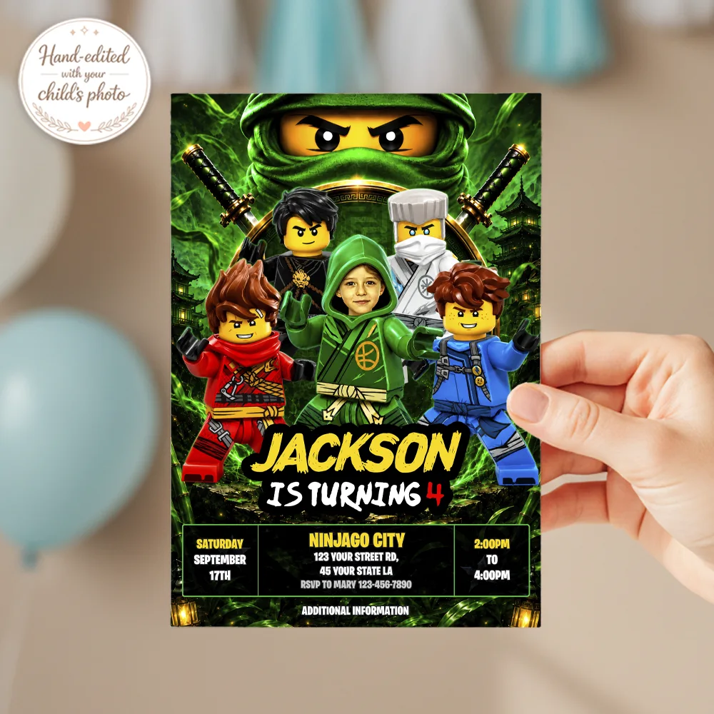 Lloyd Ninjago Photo Invitation | Lego Ninjago Birthday Invite 3 Lloyd Ninjago Photo Invitation | Lego Ninjago Birthday Invite