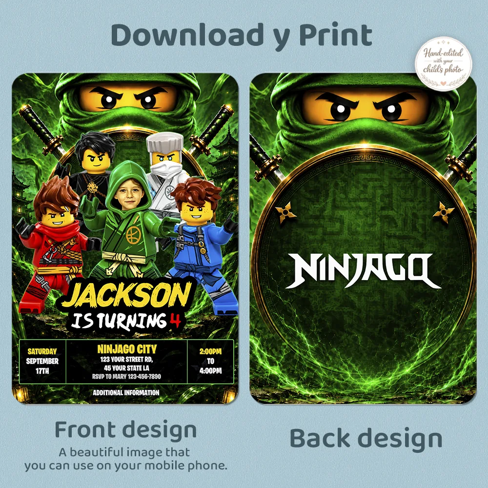 Lloyd Ninjago Photo Invitation | Lego Ninjago Birthday Invite 4 Lloyd Ninjago Photo Invitation | Lego Ninjago Birthday Invite
