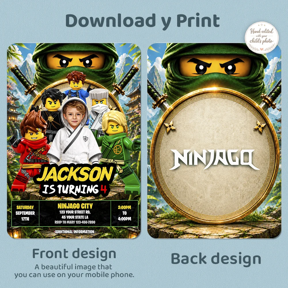 Custom Ninjago Photo Invitation | Lego Ninjago Zane Birthday Invite 4 Custom Ninjago Photo Invitation | Lego Ninjago Zane Birthday Invite - Image 4
