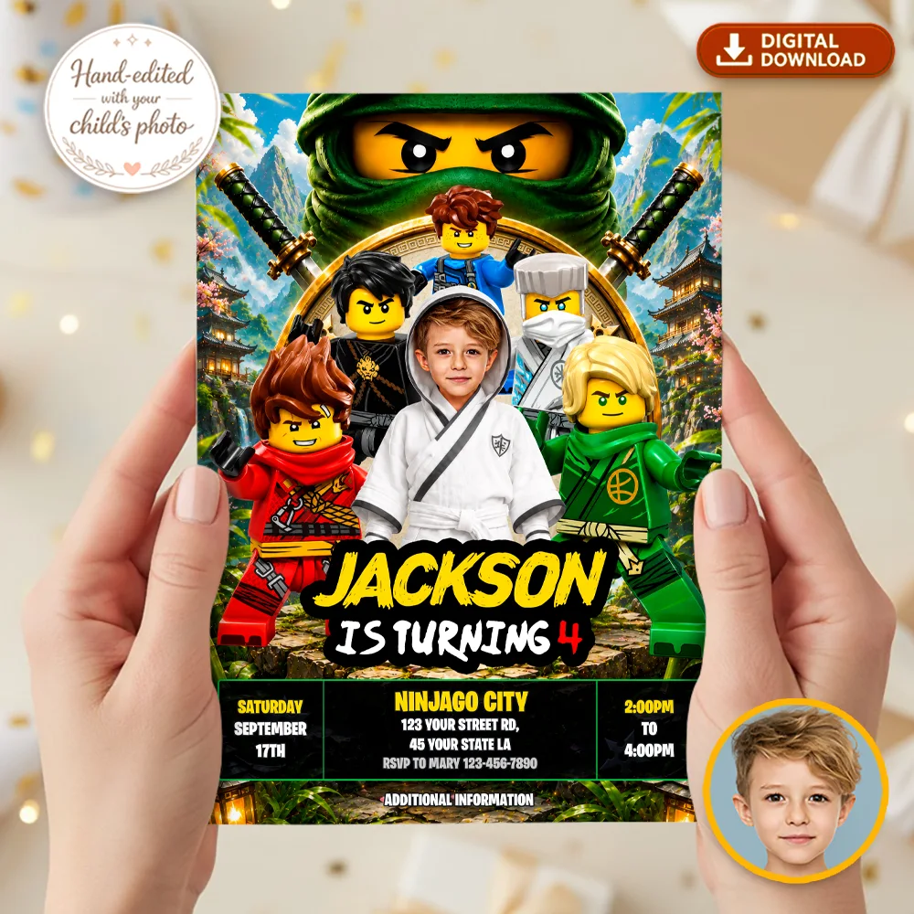 Custom Ninjago Photo Invitation | Lego Ninjago Zane Birthday Invite 2 Custom Ninjago Photo Invitation | Lego Ninjago Zane Birthday Invite