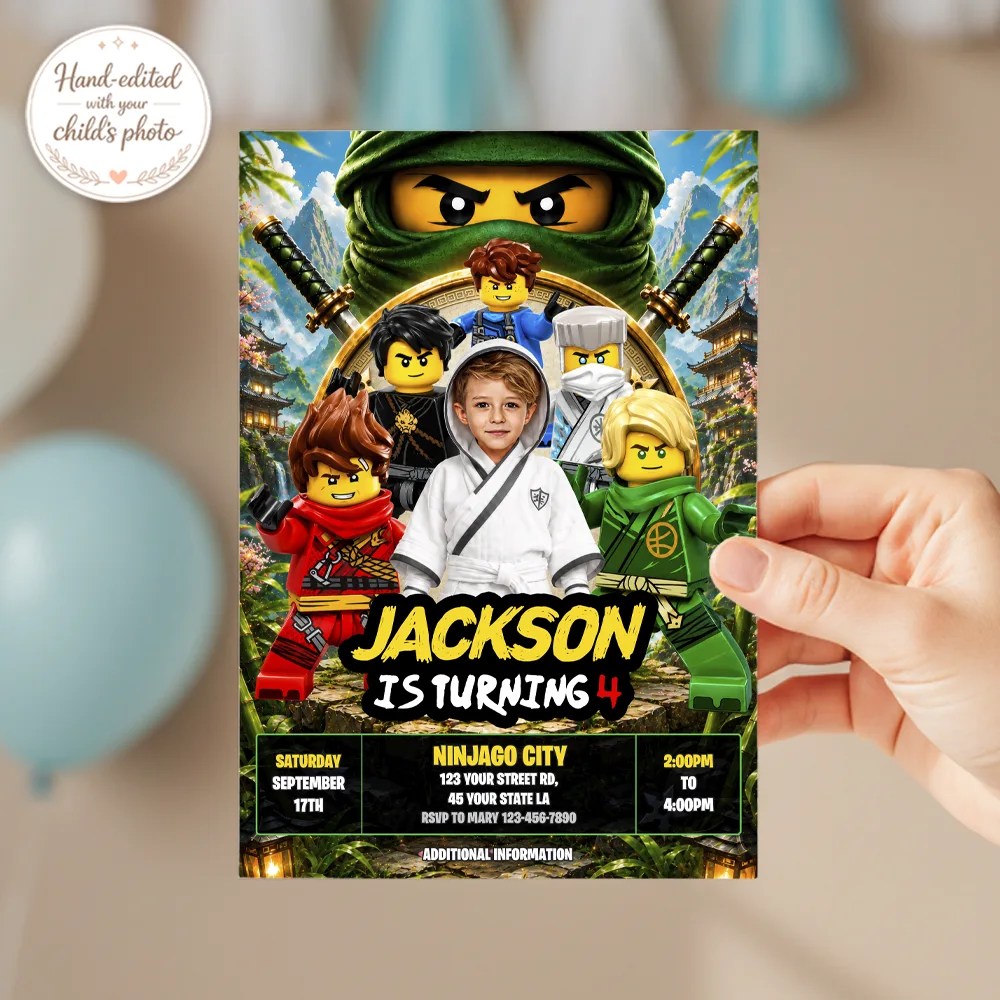 Custom Ninjago Photo Invitation | Lego Ninjago Zane Birthday Invite 3 Custom Ninjago Photo Invitation | Lego Ninjago Zane Birthday Invite