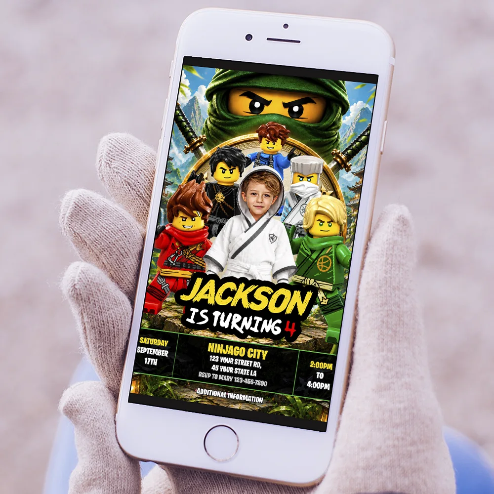 Custom Ninjago Photo Invitation | Lego Ninjago Zane Birthday Invite 5 Custom Ninjago Photo Invitation | Lego Ninjago Zane Birthday Invite