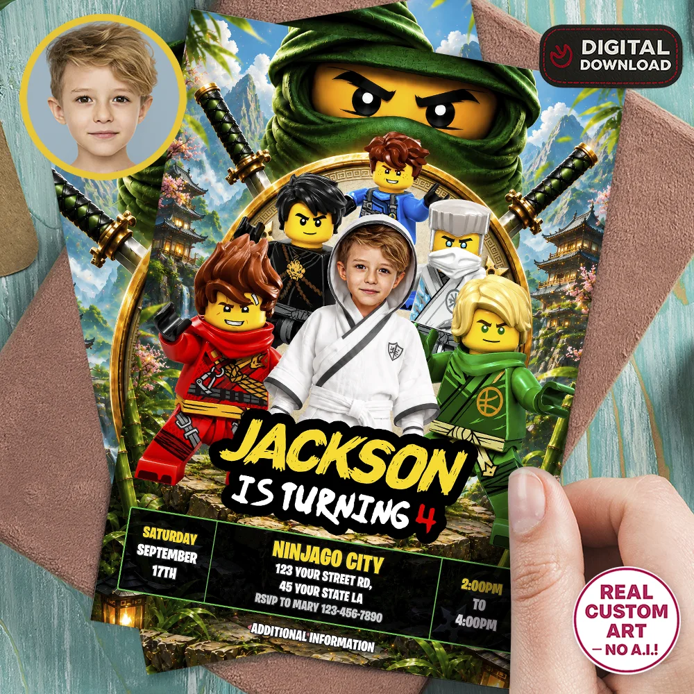 Custom Ninjago Photo Invitation | Lego Ninjago Zane Birthday Invite 1 Custom Ninjago Photo Invitation | Lego Ninjago Zane Birthday Invite