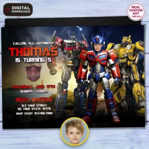 Optimus Prime Photo Invitation | Transformers Birthday Invite
