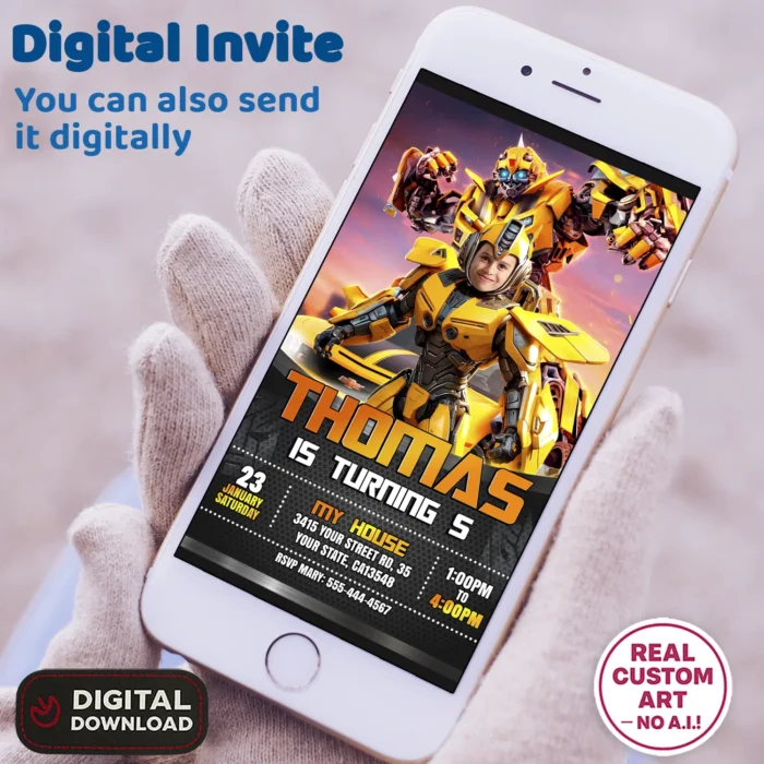 Bumblebee Birthday Invitation | Transformers Photo Invitation