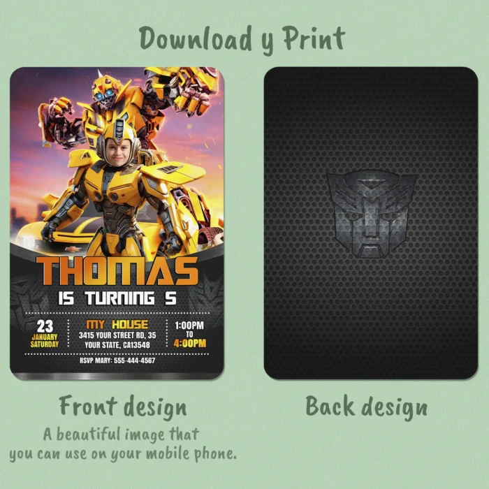 Bumblebee Birthday Invitation | Transformers Photo Invitation