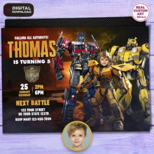 Bumblebee Birthday Photo Invitation | Transformers Photo Invitation