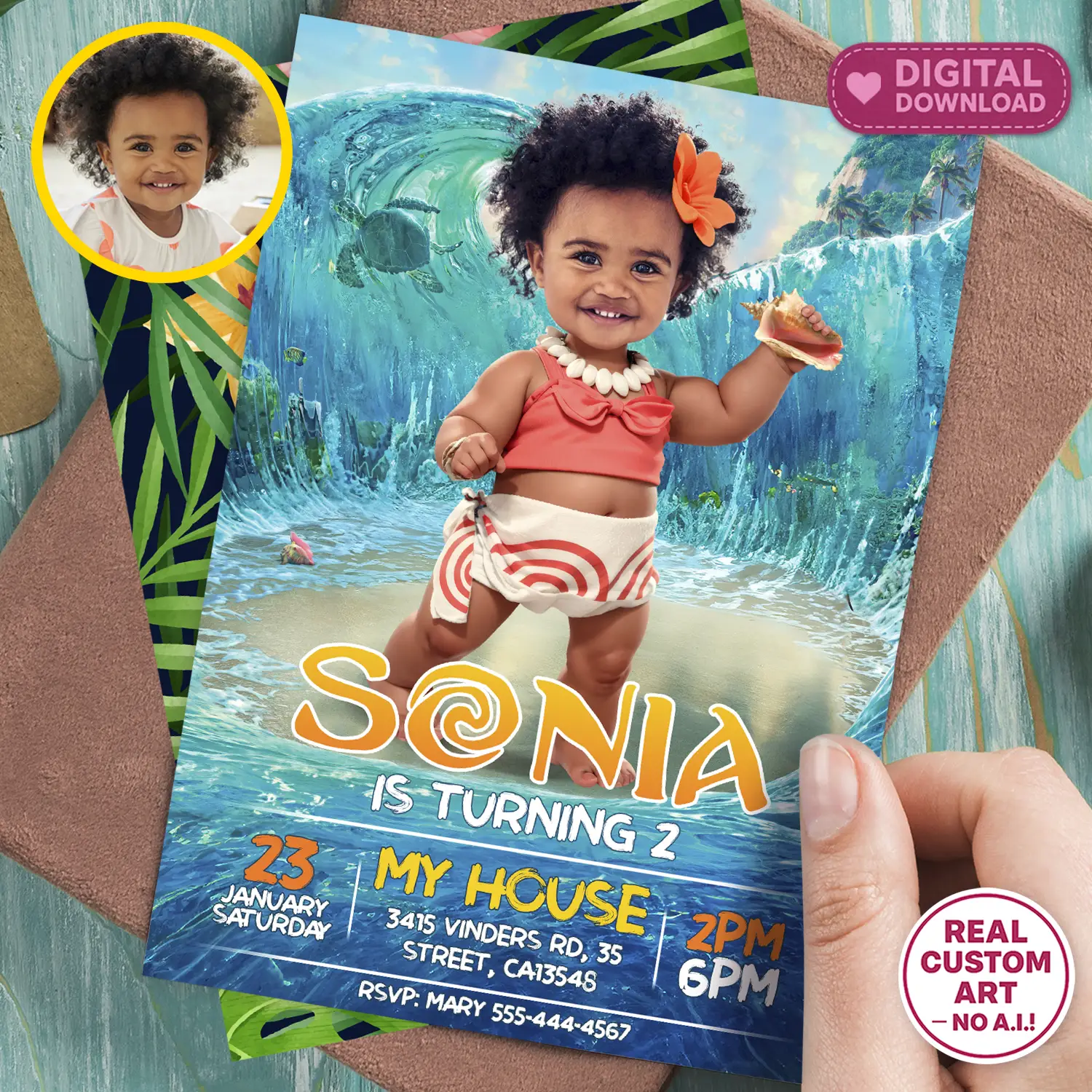 Baby Moana Party Invitation | Personalized 1st Moana Birthday Invite 1 Baby Moana Party Invitation | Personalized Moana Birthday Invite