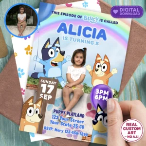 Bluey Birthday Photo Invitation | Custom Bluey Pary Invitation