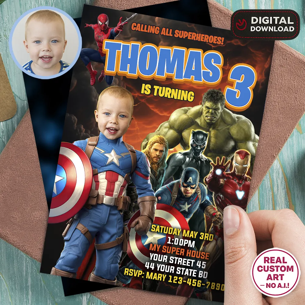 Captain America Party Invitation | Avengers Birthday Invite 1 Captain America Party Invitation | Avengers Birthday Invite