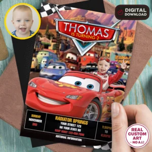 Cars Lightning Mcqueen Photo Invitation | Custom Cars Birthday Invitation