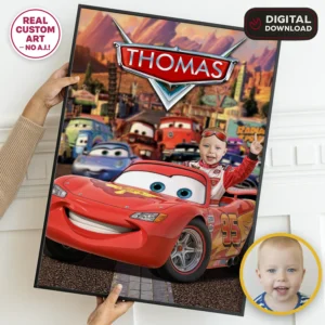 Cars Birthday Photo Welcome Sign | Personalized Lightning McQueen Party Poster