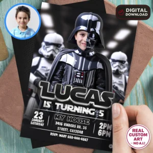 Darth Vader Birthday Photo Invitation | Personalized Darth Vader Party Invite