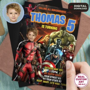 Custom Deadpool Birthday Invitation | Personalized Deadpool Photo Invite