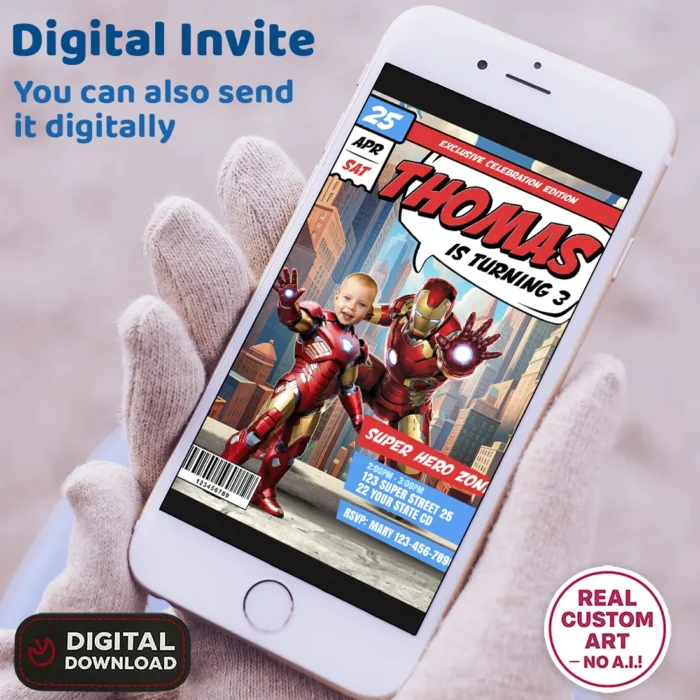 Iron Man Photo Invitation | Custom Iron Man Birthday Invite