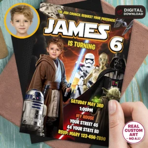 Jedi Party Photo Invitation | Personalized Jedi Birthday Invite