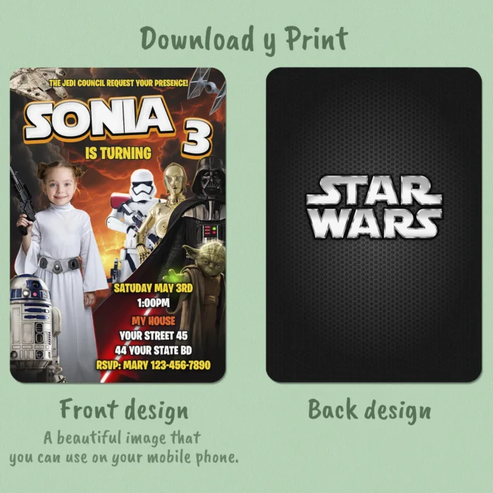 Princess Leia Birthday Invitation | Personalized Star Wars Photo Invite