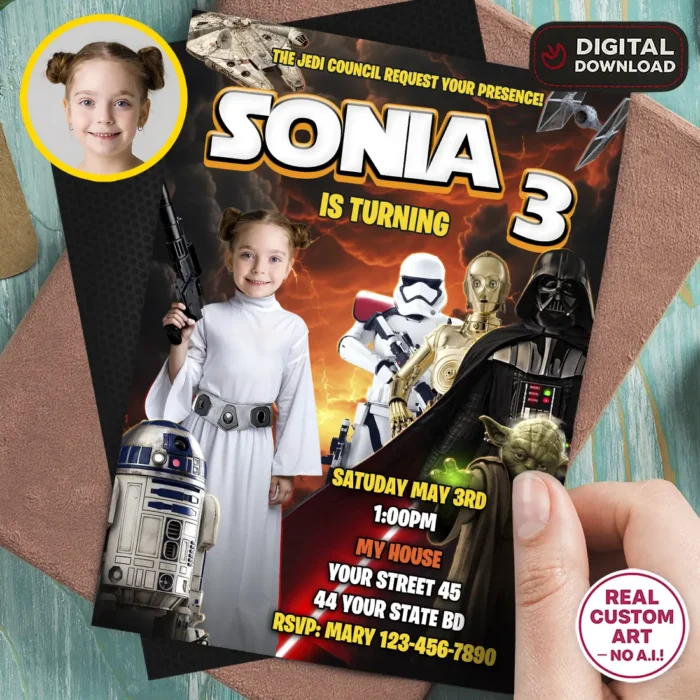 Princess Leia Birthday Invitation | Personalized Star Wars Photo Invite 1 Princess Leia Birthday Invitation | Personalized Star Wars Photo Invite