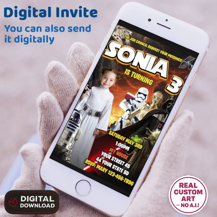 Princess Leia Birthday Invitation | Personalized Star Wars Photo Invite