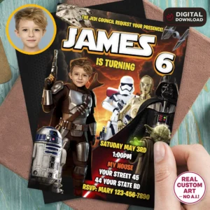 Mandalorian Party Photo Invitation | Personalized Mandalorian Birthday Invite