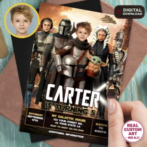 Mandalorian Party Invitation | Personalized Mandalorian Birthday Photo Invite