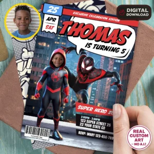 Miles Morales Photo Invitation | Personalized Spiderman Party Invite